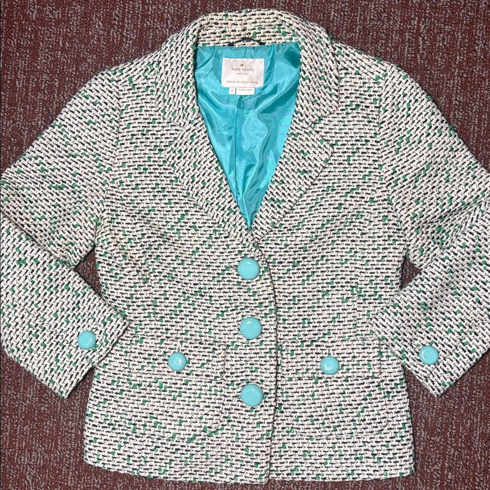 Kate spade Hadley tweed blazer vintage look green tweed  3 button blazer size 2